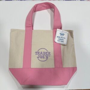Trader Joe’s Mini Pastel Canvas Tote-2026- Spring- Pink with Purple embroidery